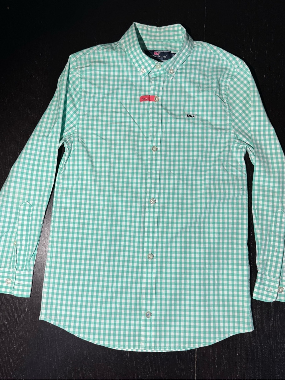 Vineyard Vines Boys Mint Green Gingham Button-Down Whale Shirt